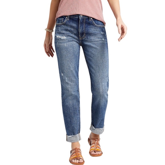 KanCan Denim - Kancan High Rise Cuffed Boyfriend Jean sz 30 Cuffed Stretch Denim Distressed